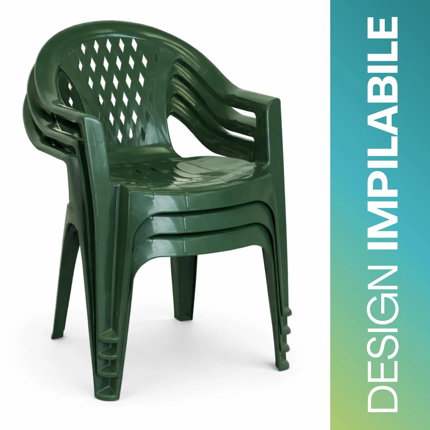 PALUPLUS Set 4 Sedie da Giardino in Polipropilene Verde 57x61,5x79 cm Impilabile per Esterno ed Interno Made in Italy