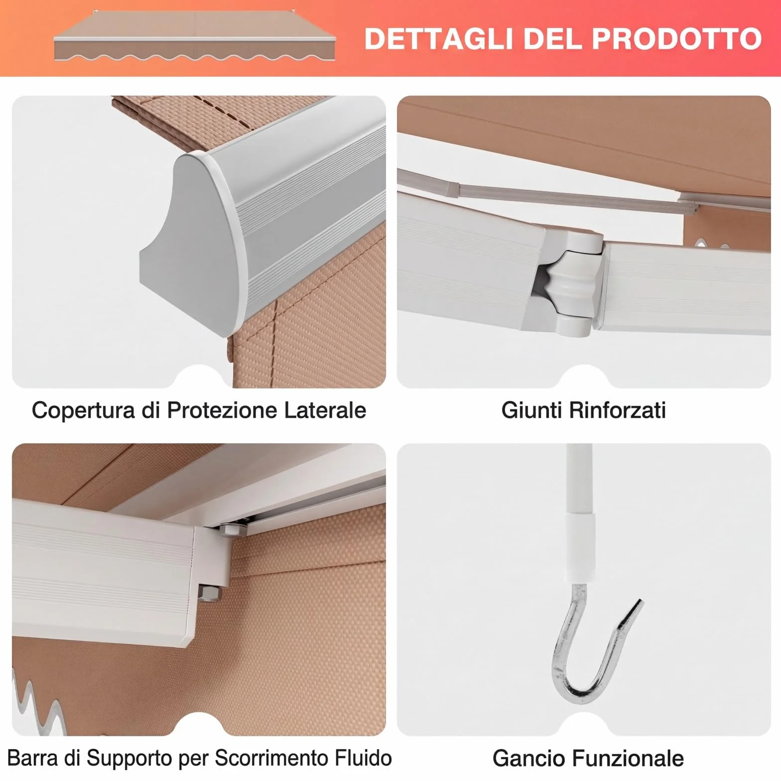 RELAX4LIFE Tenda da Sole Avvolgibile 295x250cm Base Parete/Soffitto Aluminio Beige