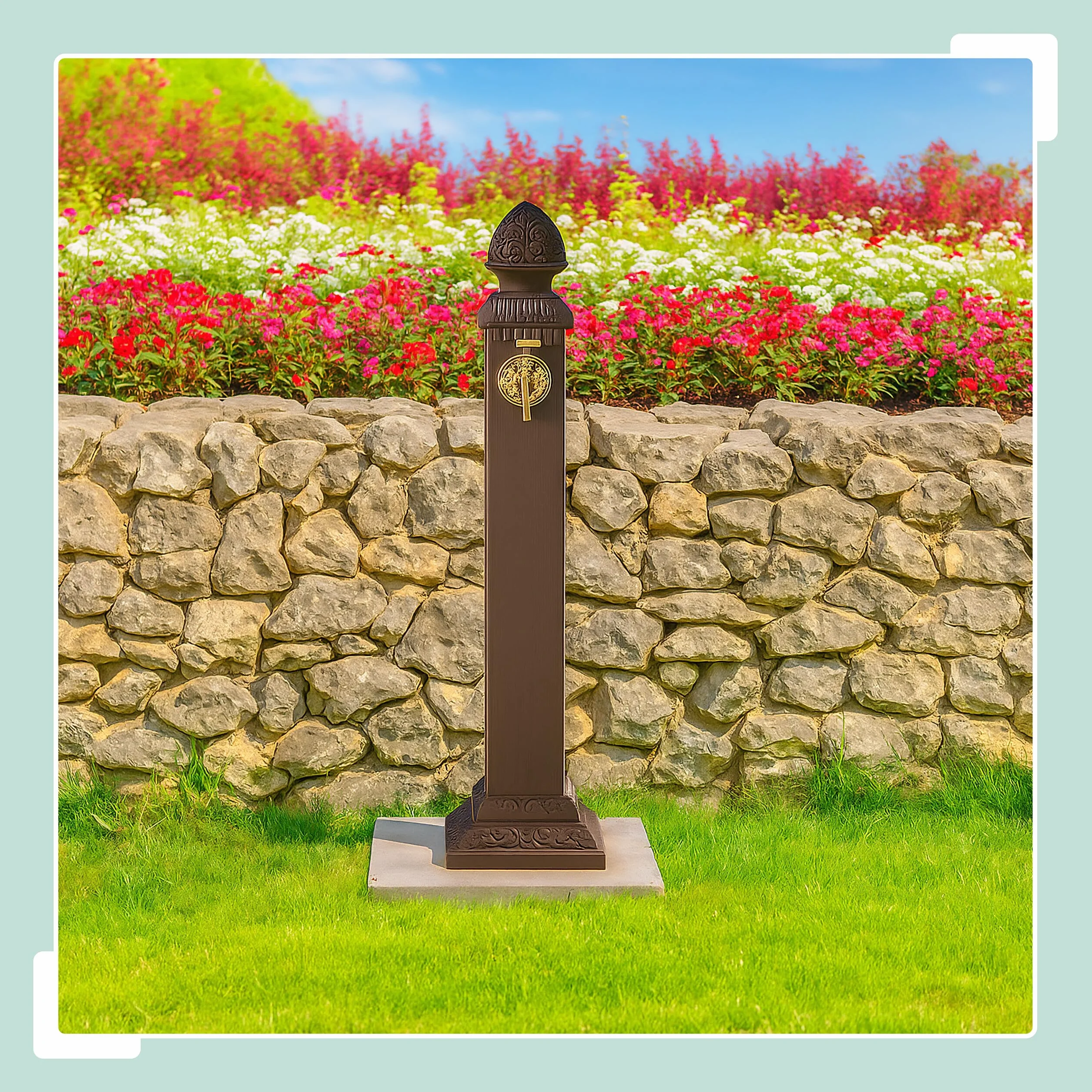 Relaxdays Fontana da Giardino in Stile Antico, Fontanella a Colonna con Rubinetto Esterno, HLP: 81x21x24,5 cm, Marrone