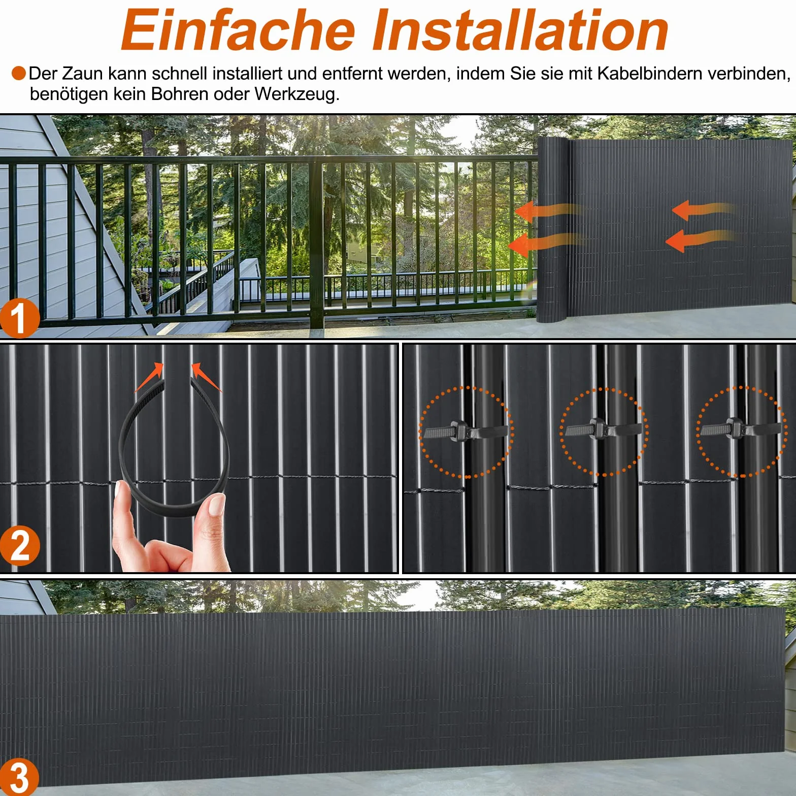 YUENFONG Paravento PVC 160x1000 cm Antracite per Balcone Giardino Terrazza