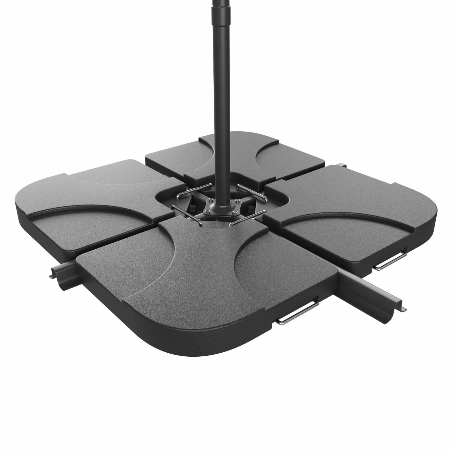Set 4 Supporto Pesi Base Ombrellone Parasole Da Giardino In Plastica HDPE Riempibili Con Acqua E Sabbia 60 Litri / 100 Kg Adatti Per Ombrelloni Base A Croce 50 x 50 x 7.5 cm Nero