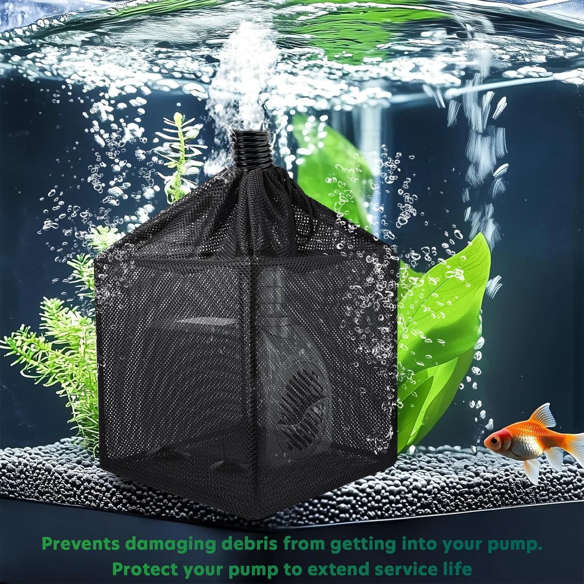 OUMEE Contenitore per filtro a pompa, borsa barriera per laghetti, grandi sacchetti a rete per filtri per laghetti d'acqua all'aperto (13,2 cm)