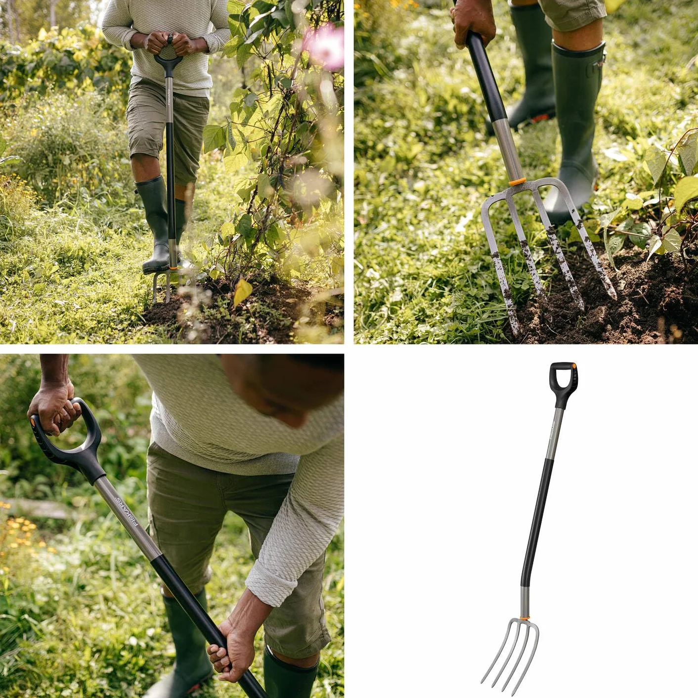 Fiskars Forcone per Terreni Duri e Sassosi, con 4 Rebbi, Lunghezza: 132 cm, Acciaio al Boro di Alta Qualità, Grigio/Nero, Ergonomico, 1070679