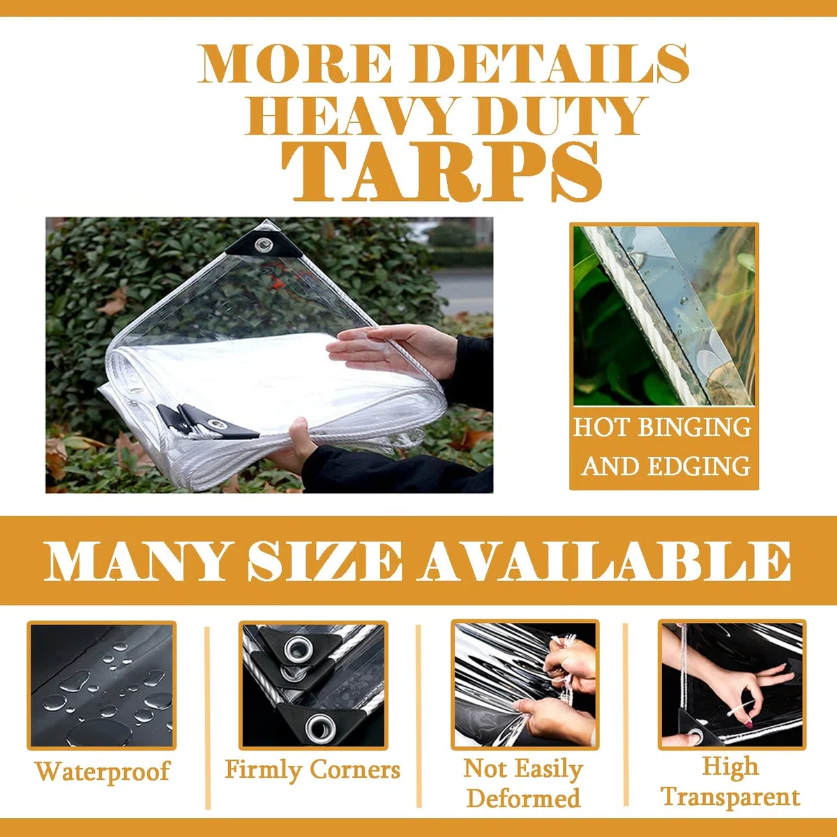 2.4x4m Telo Impermeabile Trasparente Occhiellato, 0.3mm Telone Antipioggia per Esterno, Telo Plastica Antivento per Balcone Giardino Gazebo