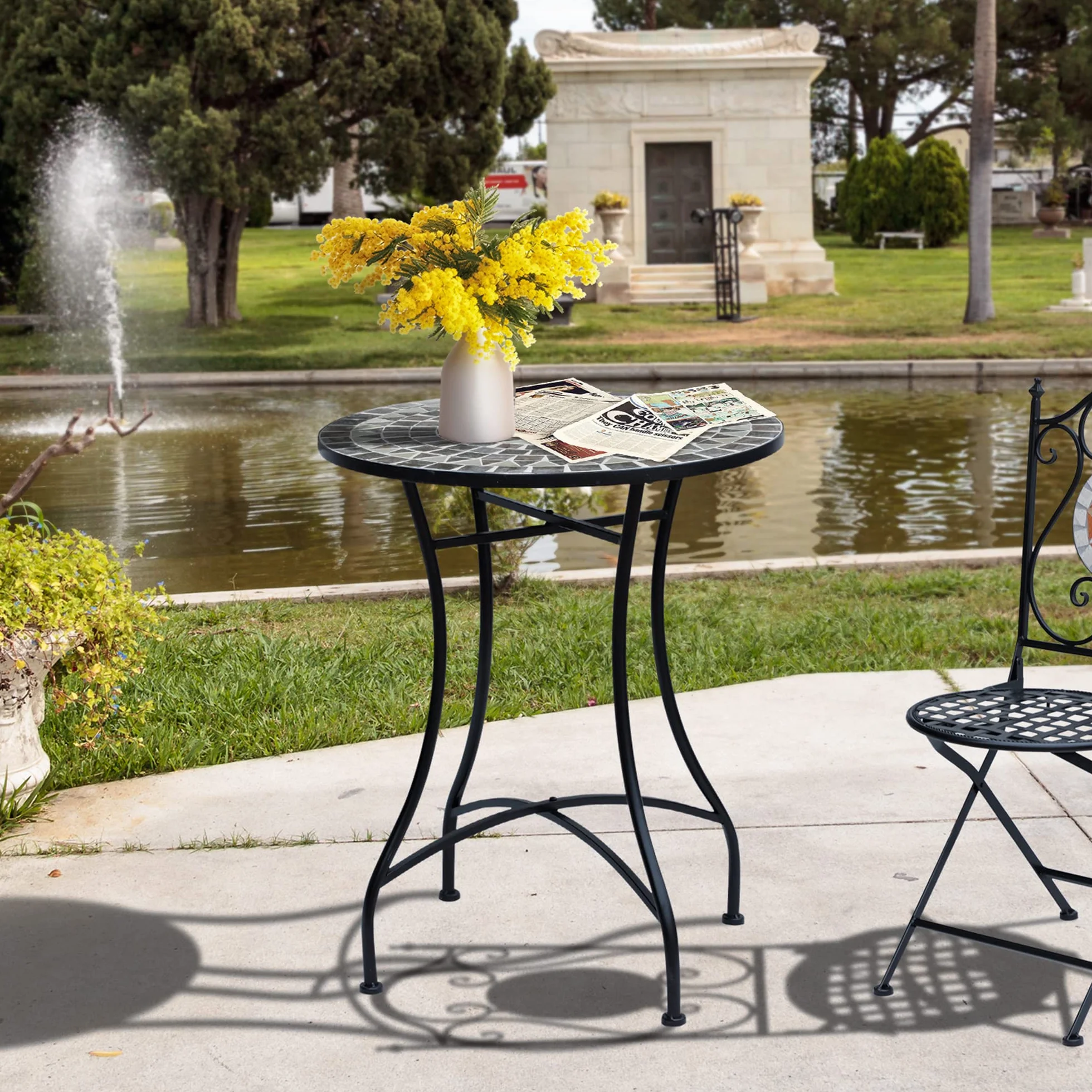 Outsunny Tavolino da Giardino in Metallo e Ceramica Ф60x71cm Nero