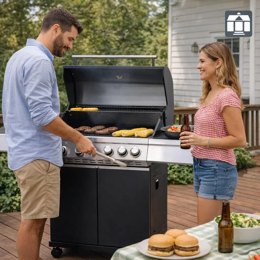 Tarrington House Barbecue a Gas Paxton 4 Bruciatori + Fornello Acciaio Inox Nero Opaco