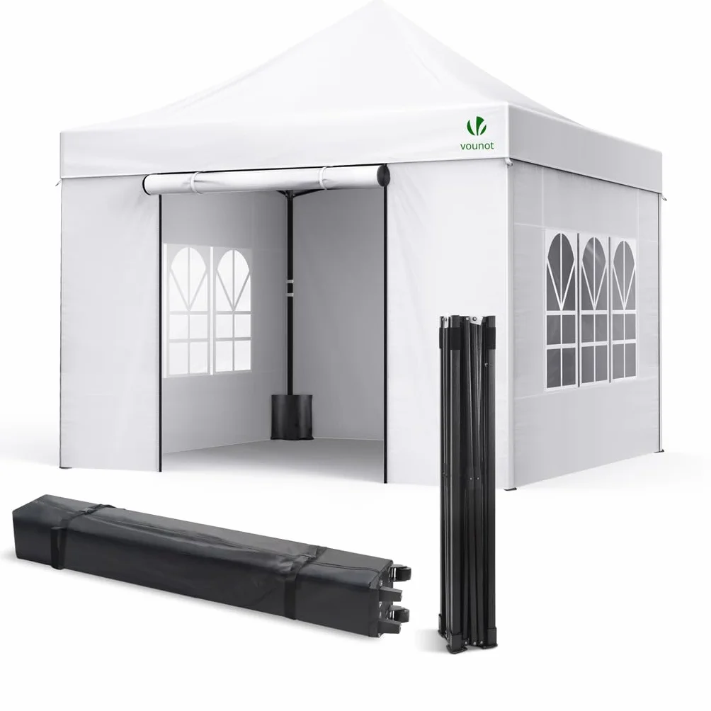 VOUNOT® Gazebo 3x3m Pieghevole con 4 Parti Laterali, Bianco