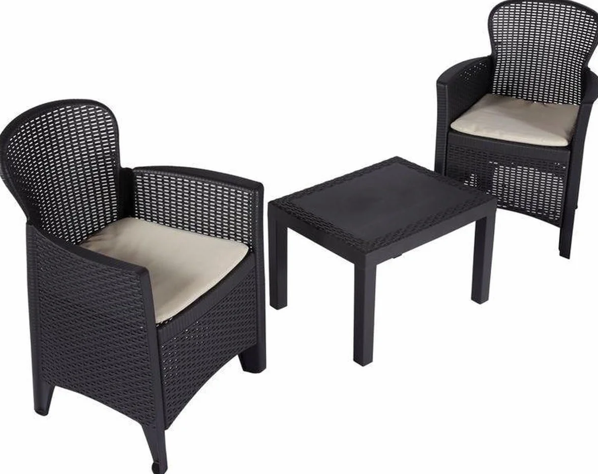MAURY'S Salotto da Giardino Akita 3pz Antracite Cuscini