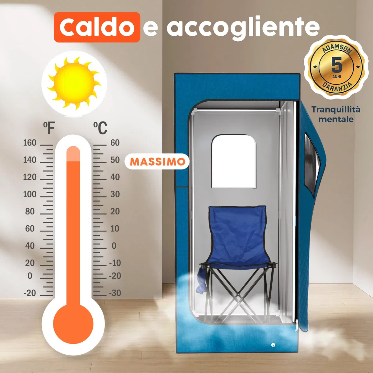 Adamson Sauna Portatile a Vapore 1000W 2.6L Vasca Sauna da Casa Sedia Telecomando Massaggiatore Pedale Tappettino Antiscivolo Blu