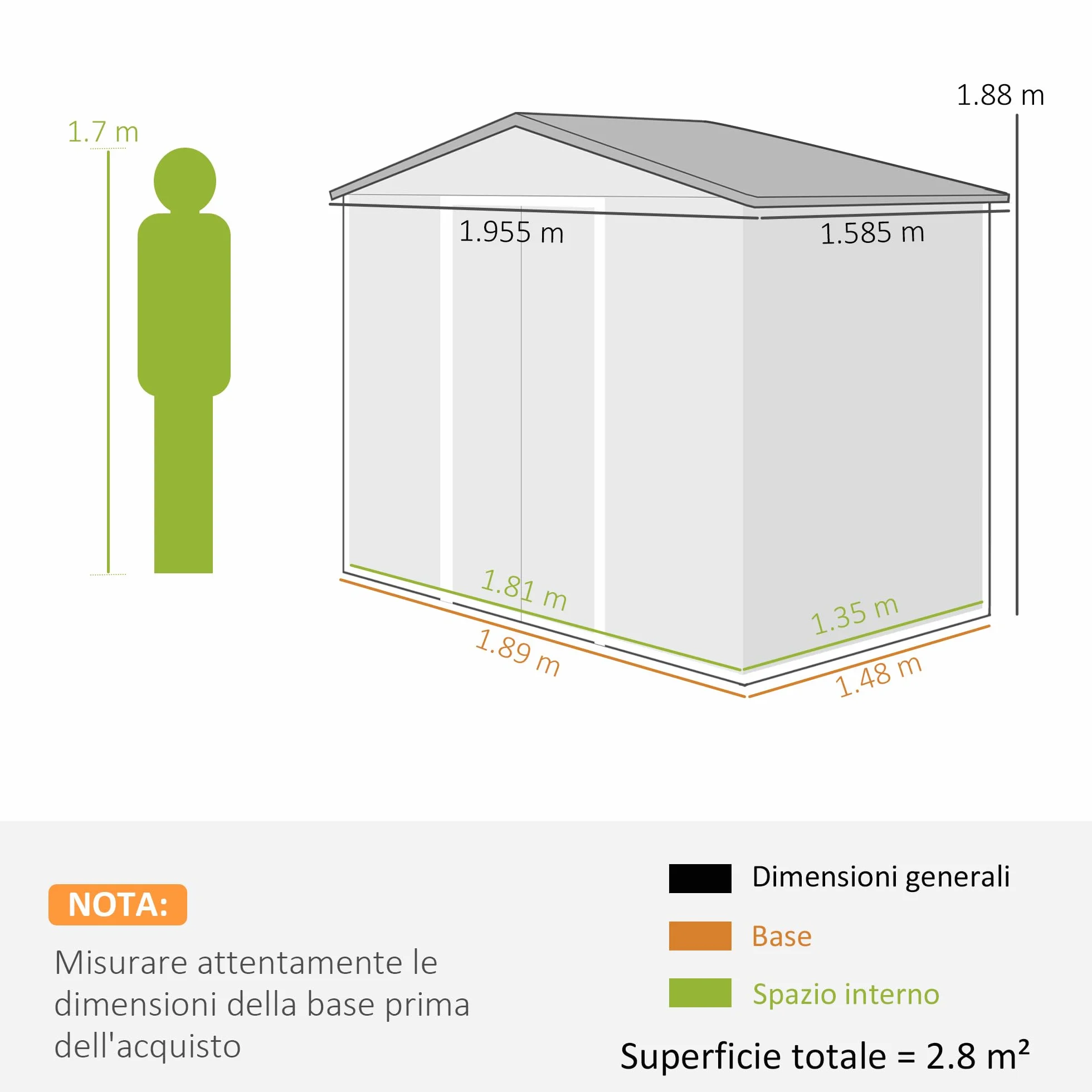 Outsunny Casetta da Giardino 2.8m² Acciaio Zincato con Prese d'Aria, Capanno Attrezzi 2 Porte Scorrevoli, 195.5x158.5x188 cm, Nero