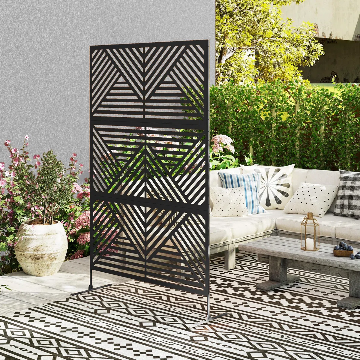 Outsunny Separé Divisorio Decorativo da Esterno Acciaio 122x45x198 cm Nero