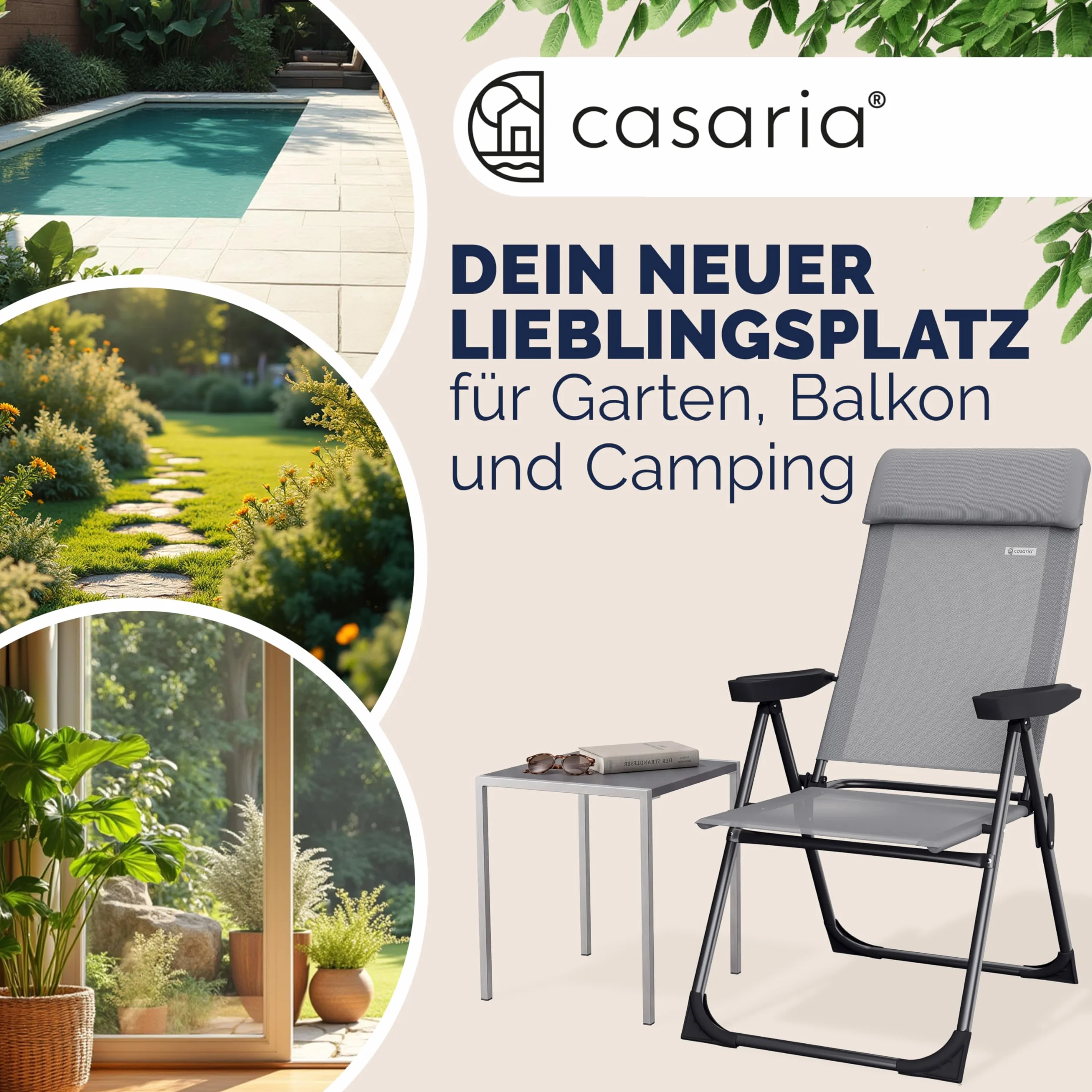 Casaria Set 2 Sedie da Giardino Pieghevoli Regolabili 7 Posizioni Alluminio