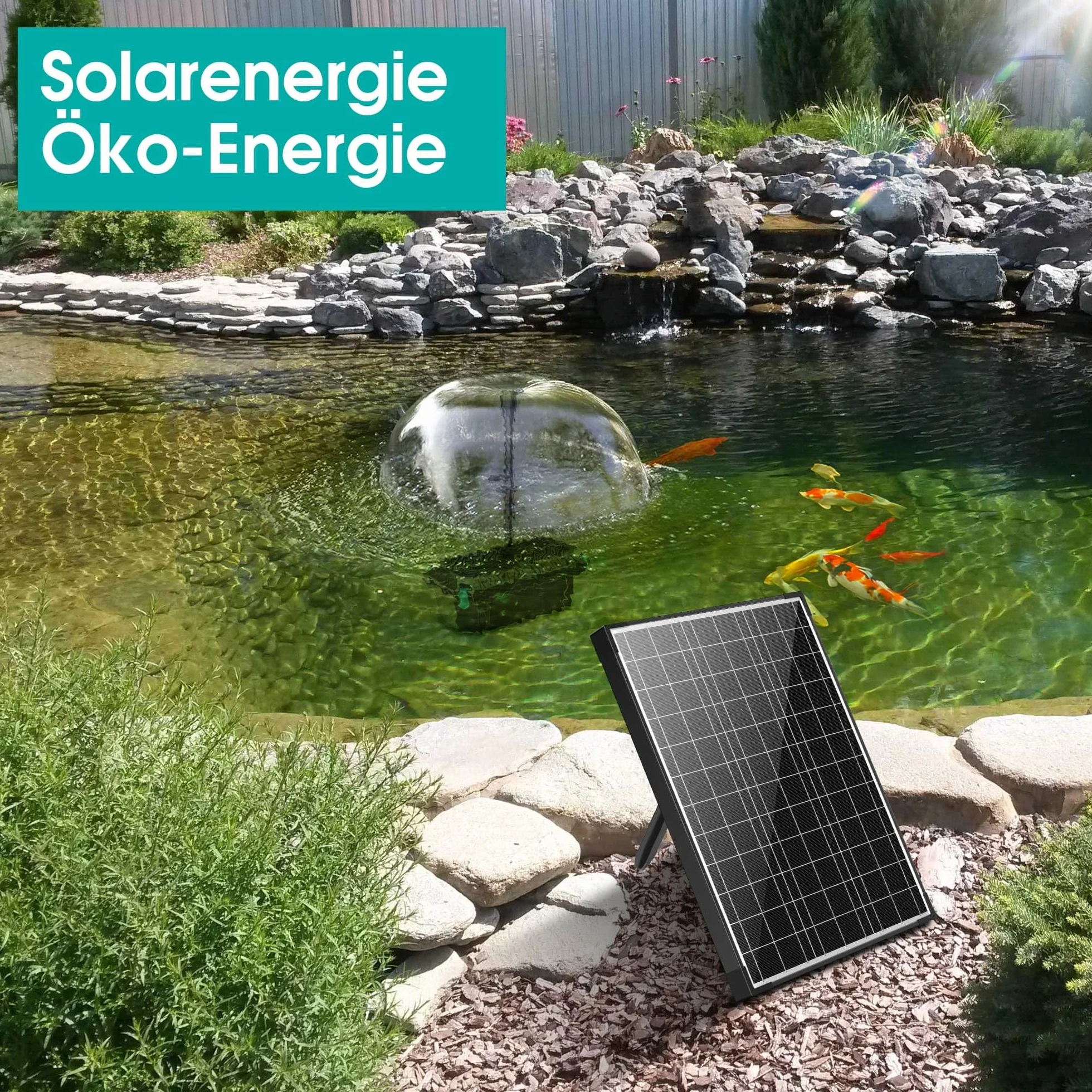Pompa fontana solare Biling con filtro, portata 875 L/H, cavo 5 m per stagno e cascata