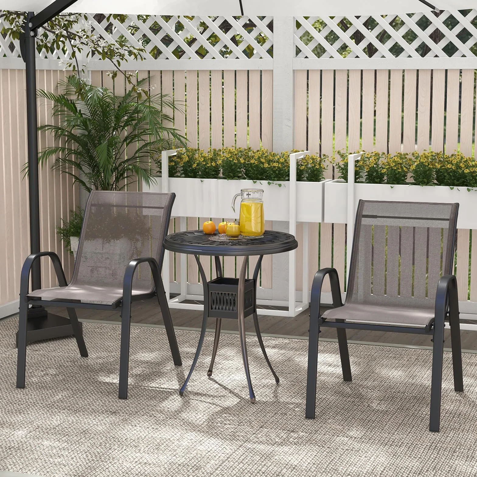 COSTWAY Set di 2 Sedie da Giardino in Textilene Impilabili Metallo 150 kg Grigio