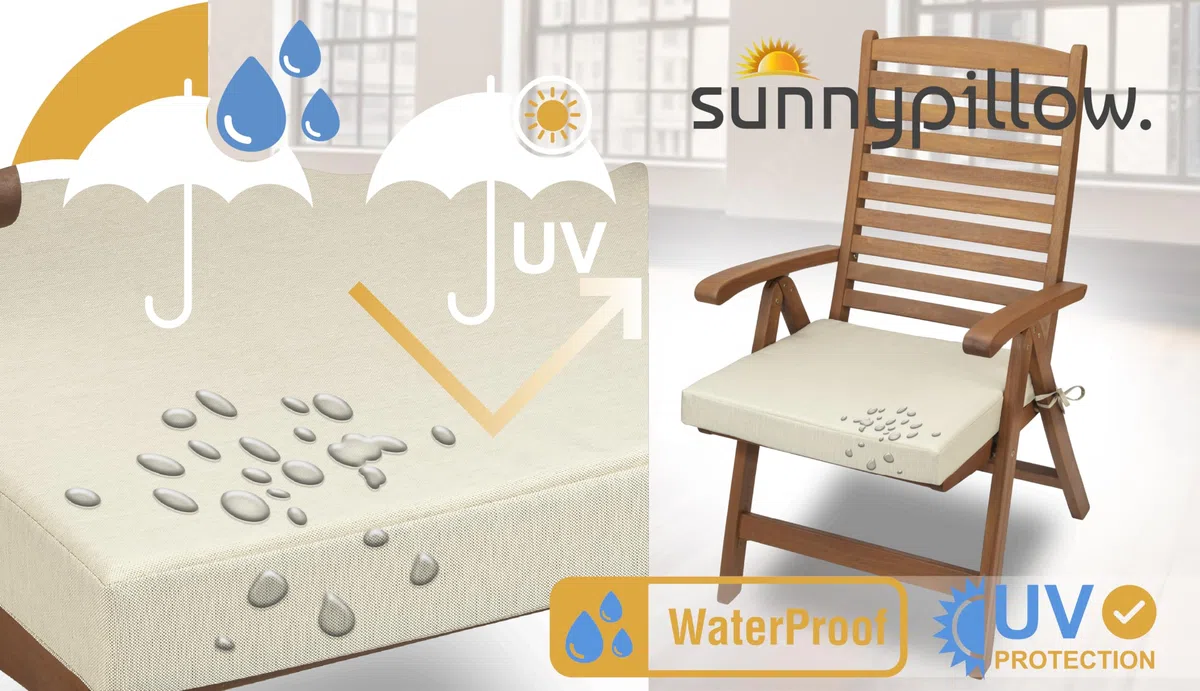 Sunnypillow Set di 2 Cuscini per Sedia 45 x 45 x 7 cm Impermeabili UV - Imbottitura per Sedute Casa Giardino Interni Esterni Cremoso