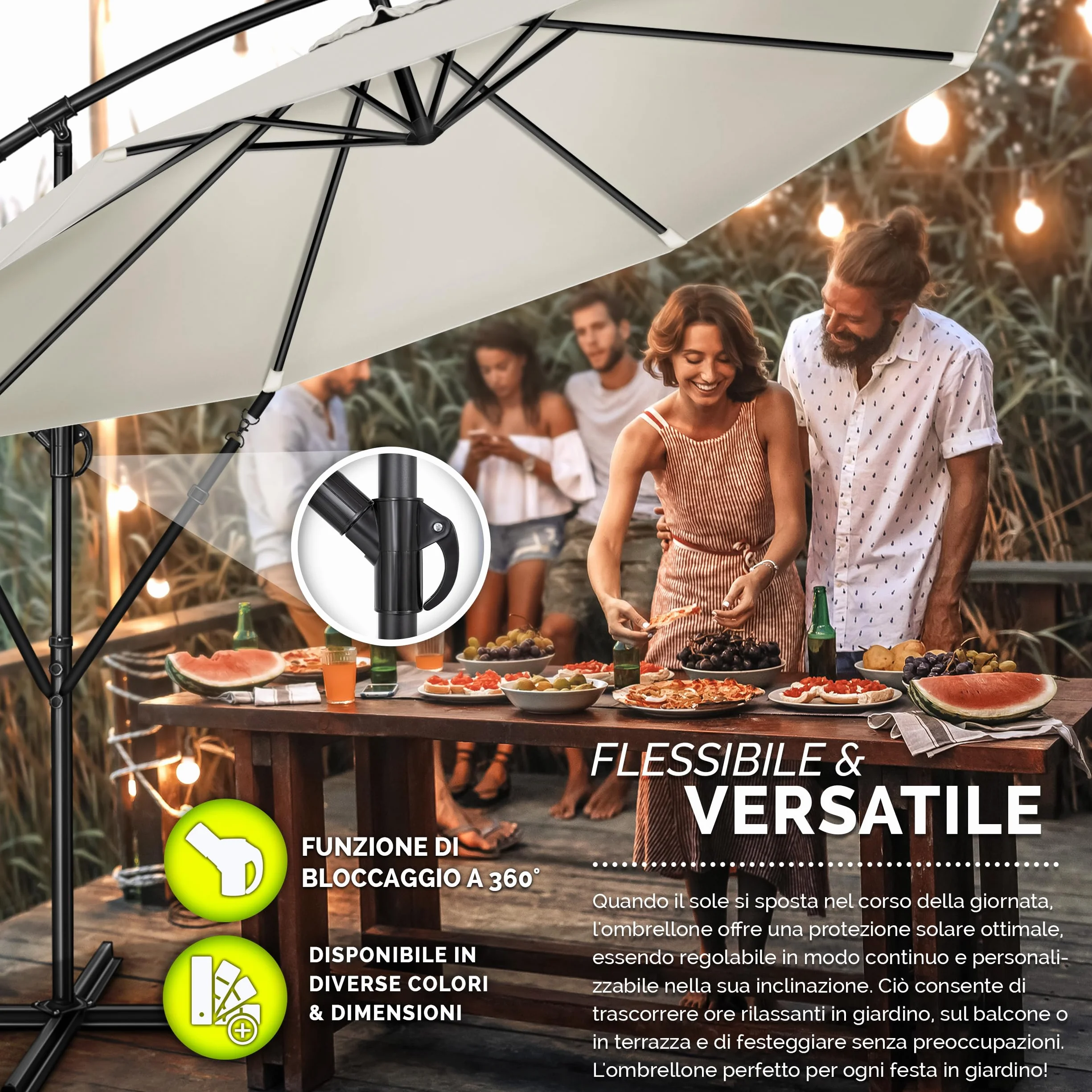 Tillvex Ombrellone da Giardino Ø 300 cm Alluminio Con Protezione UV Impermeabile Base Inclusa