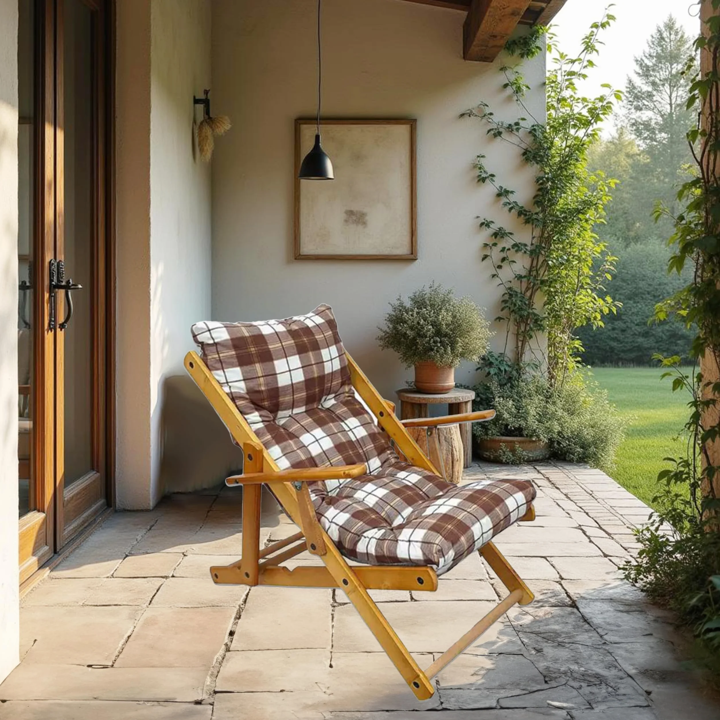 MAURY'S Poltrona Sdraio Harmony Relax w Legno 3 posizioni z Cuscino Imbottito (Scozzese)