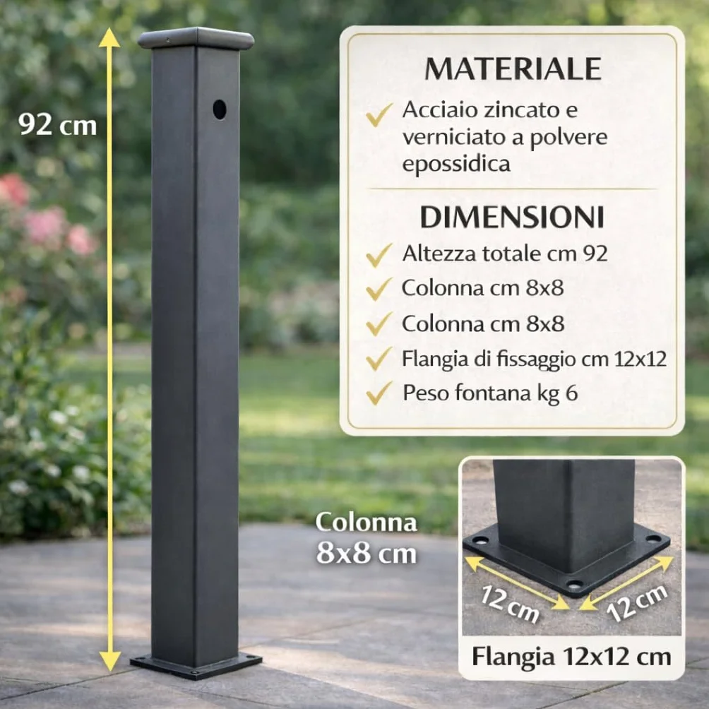 FONDERIA BONGIOVANNI | Fontana a Colonna | Modello Olimpia | per Casa Giardino | con Impianto | senza Rubinetto | Fontana Colonna da Giardino Esterno | fontana da giardino esterno