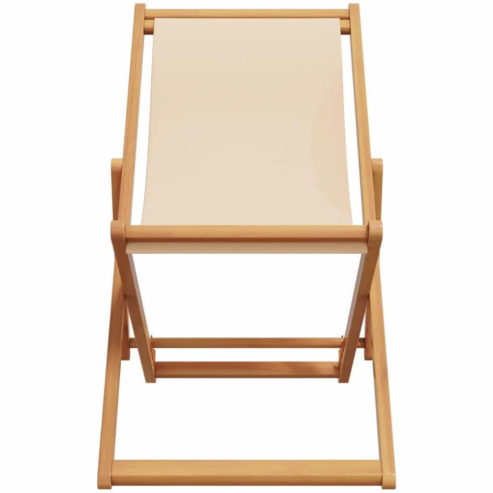 vidaXL Sedia da Spiaggia Pieghevole Beige Legno di Eucalipto e Tessuto, Poltrona a Sdraio