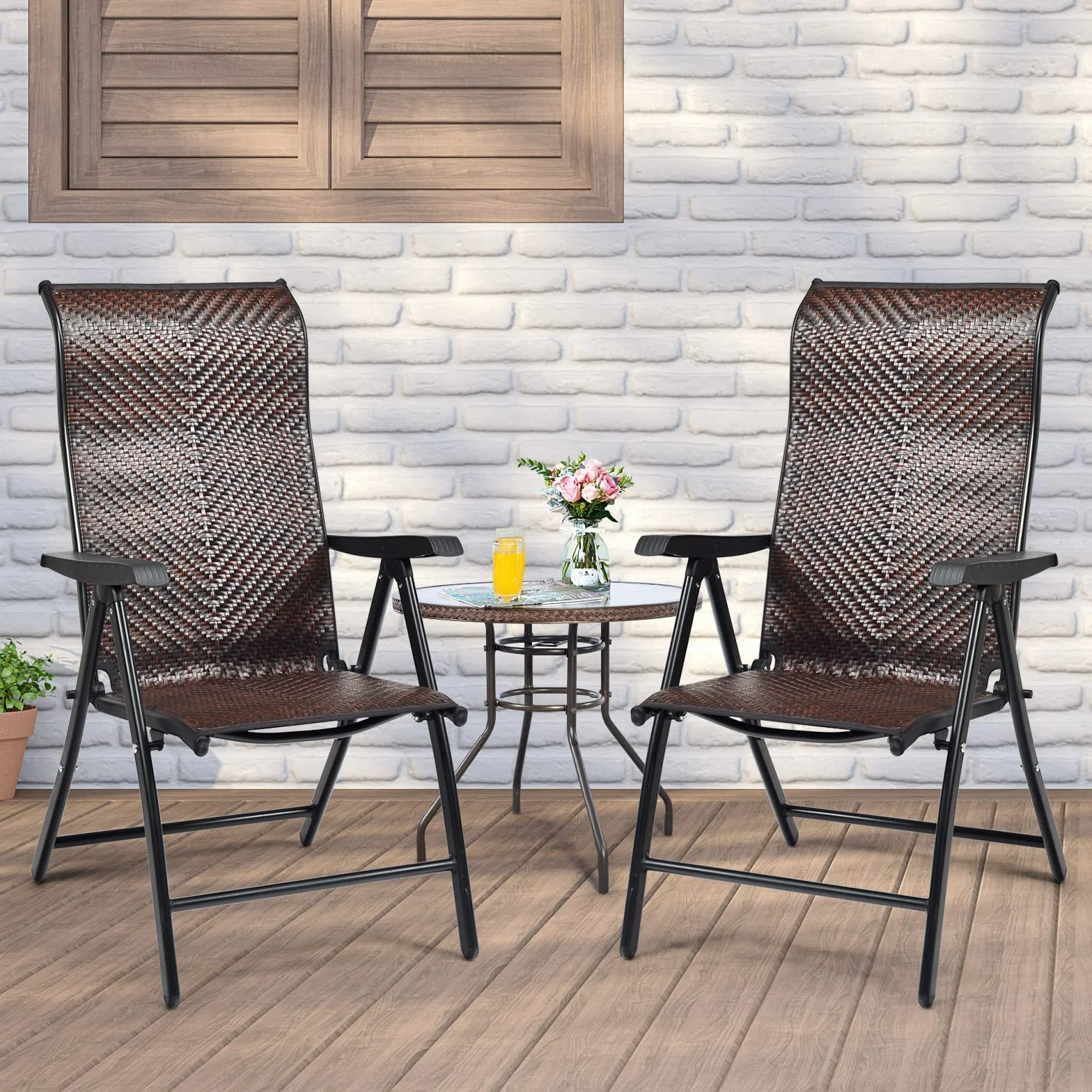 LIFEZEAL Sedia da Giardino in Rattan PE, Sedie Pieghevoli da Interno e Esterno, Poltrona di Vimini con Schienale Reclinabili per Balcone, Sedia a Sdraio con Telaio in Metallo, Portata 120 kg (1)