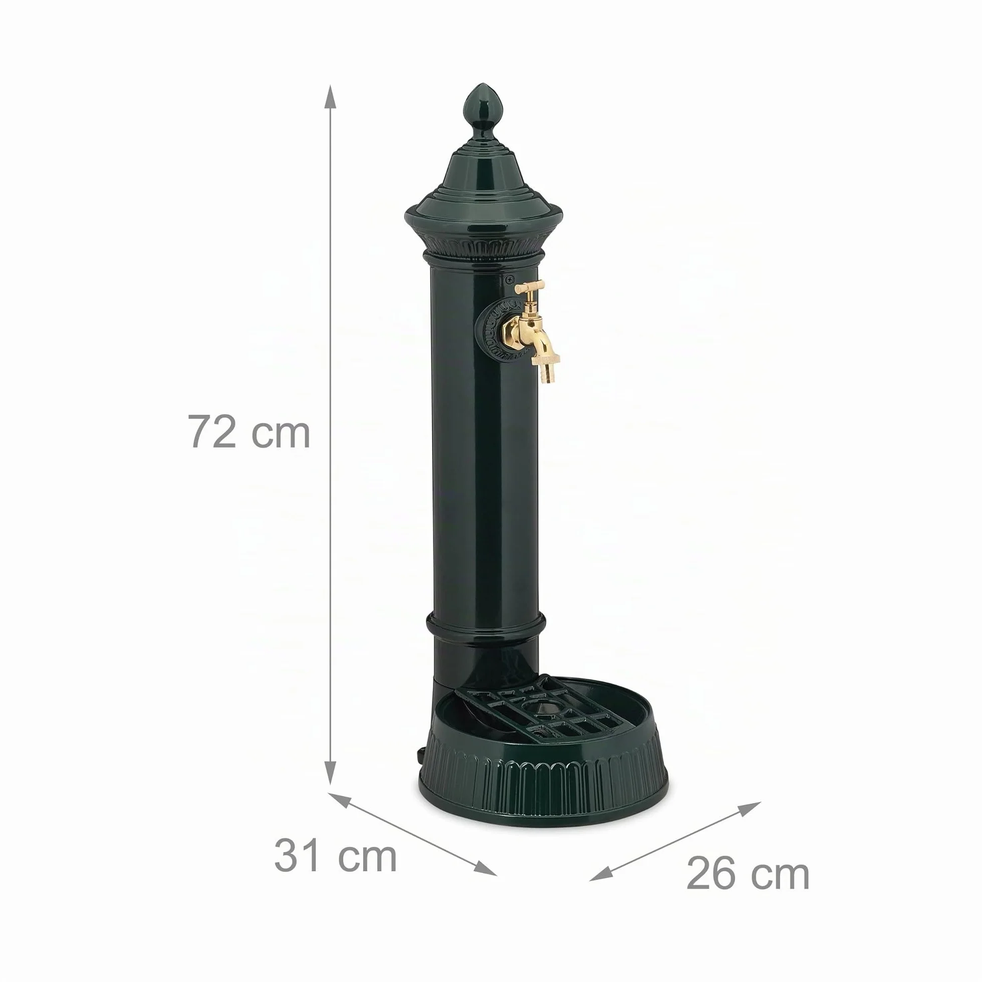 Relaxdays Fontana a Colonna da Giardino, Stile Vintage, Autoportante, Rubinetto, Vaschetta, HLP 72x26x31 cm, Verde Scuro
