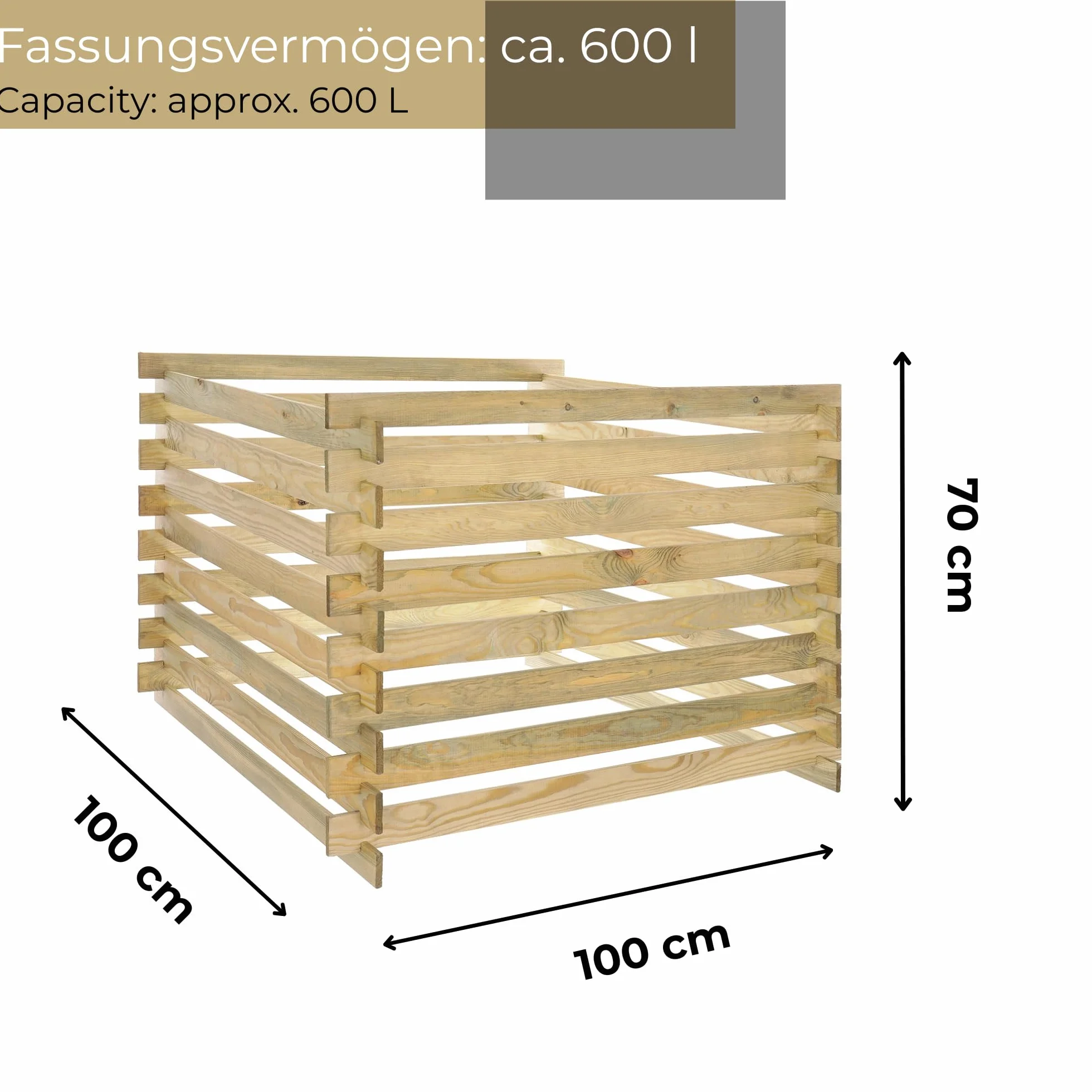 Compostiera Da Giardino In Legno 100x70x100 cm 600 L Compostiera In Assi Sistema Di Compostaggio Da Esterno Resistente Alle Intemperie