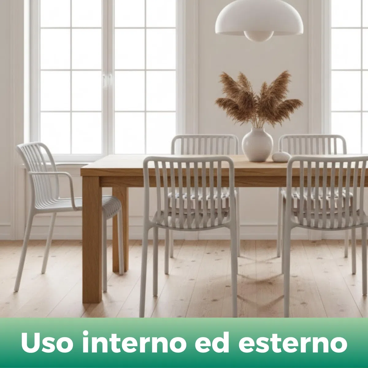 Set 6 Sedie Impilabili in Polipropilene Anti-UV per Esterno Interno, Bianco