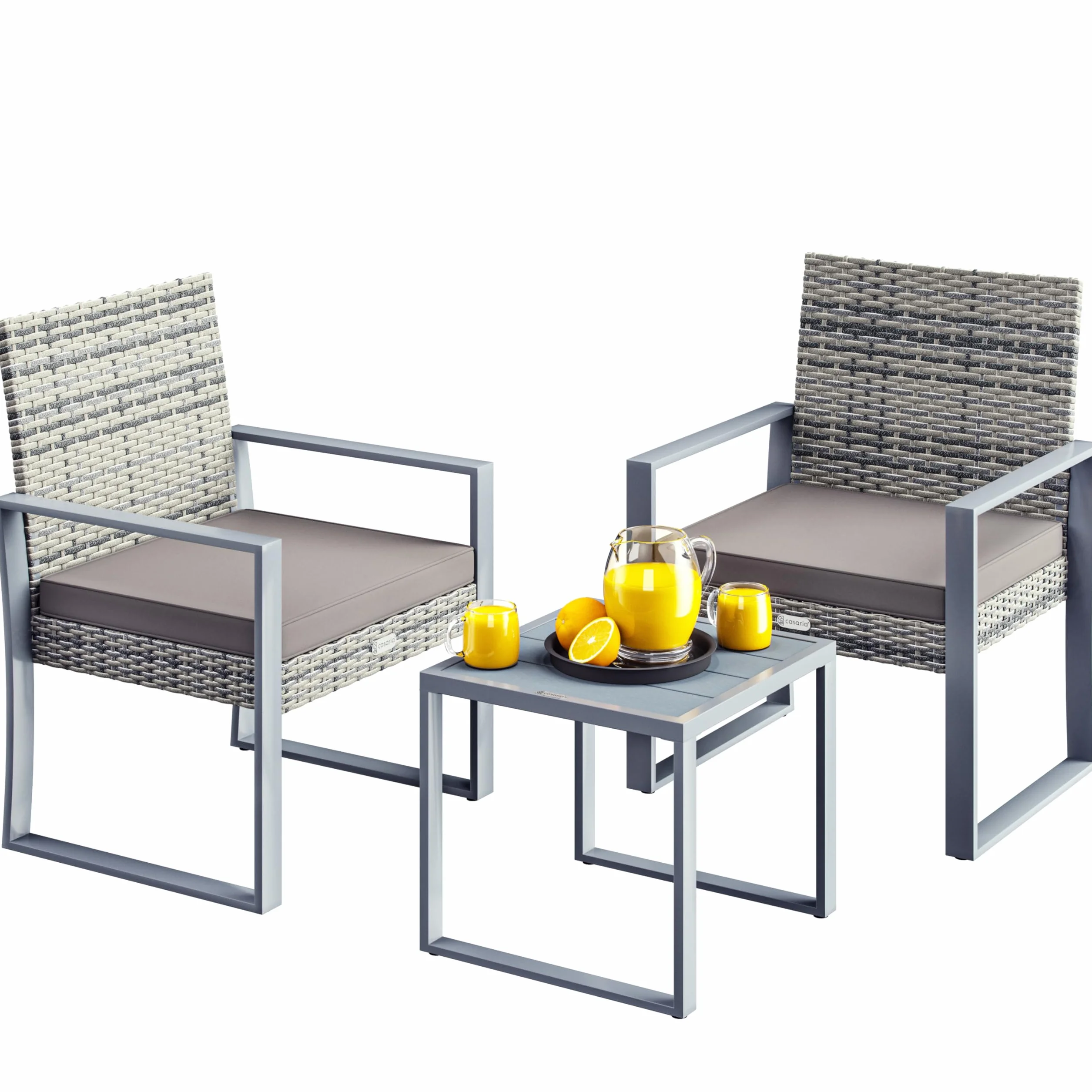 Casaria Mobili Giardino Polyrattan Robusto Tavolo WPC 160kg 2 Sedie Regolabili Cuscini Terrazza Balcone Lounge Set