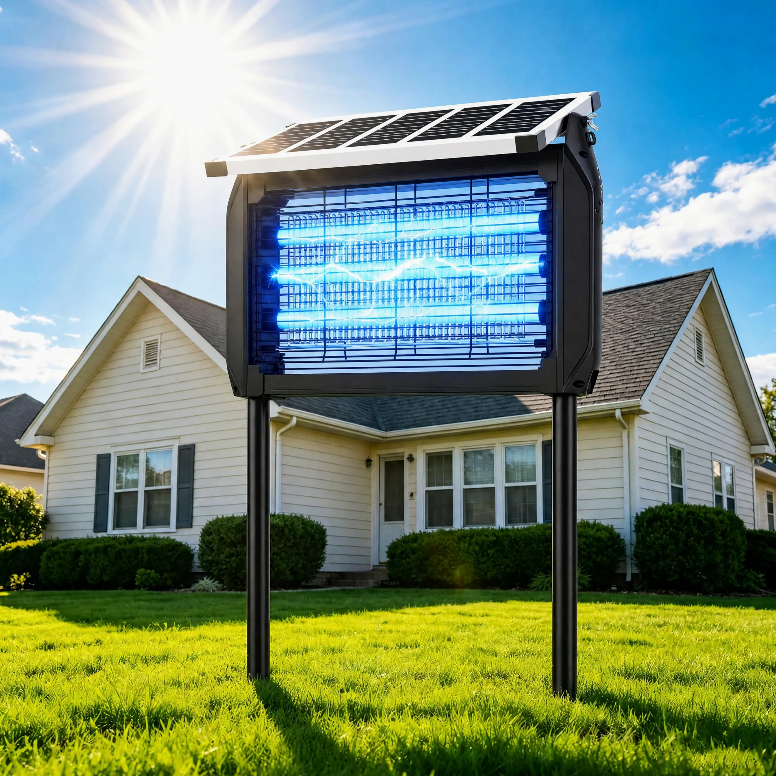 Lampada Antizanzare Elettrica Solare,Zanzariera Elettrica da Esterno 4000V, Ricarica Solare e USB,UV 10W, IPX5 Anti Mosche Elettrico Impermeabile, Ideale per Patio, Giardino e Campeggio