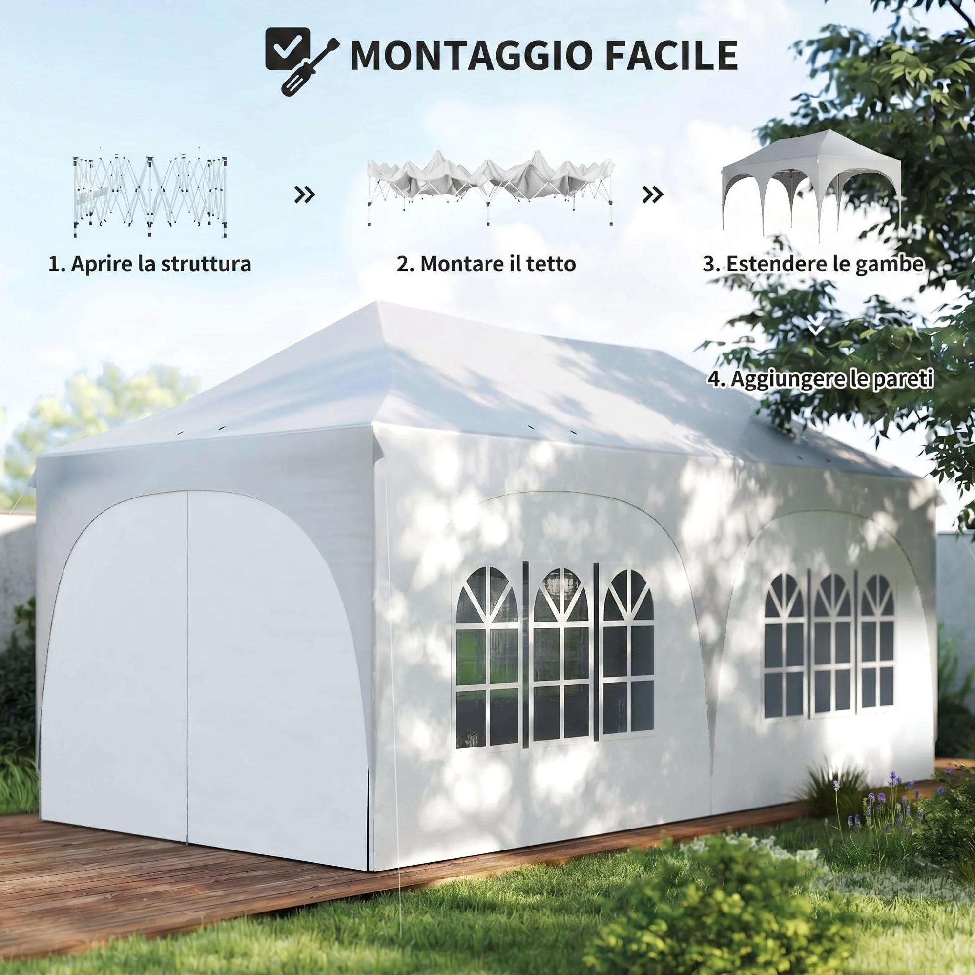 Outsunny Gazebo 3x6 m Pieghevole Pop Up Altezza Regolabile con Pareti Laterali UV30+ per Esterno Grigio Chiaro/Bianco