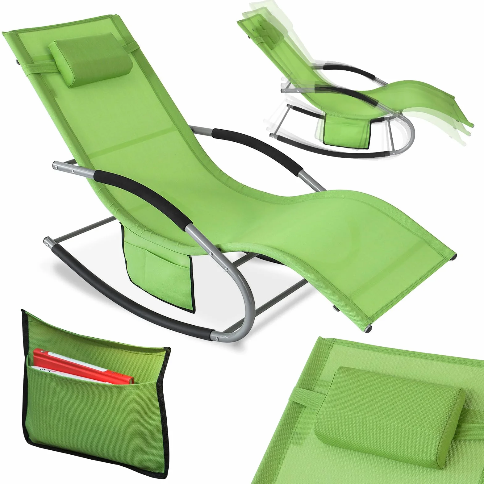 SoBuy Lettino a Dondolo da Giardino in Textilene Verde 150x63x87cm OGS28-GR