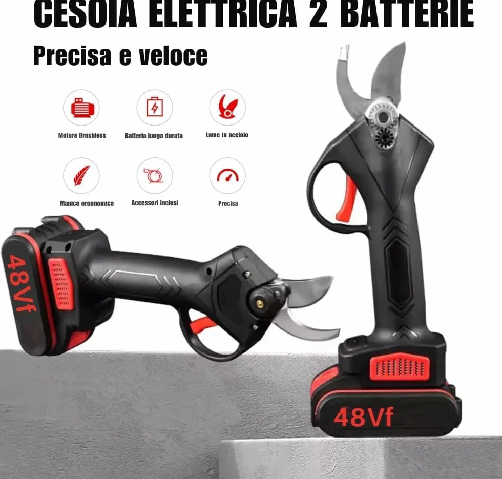 SQUADO - Forbice da Potatura, Doppia Batteria 48V Cesoia da potatura Elettrica, Cesoie per Giardinaggio