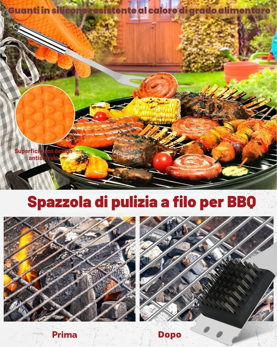 28Pcs Set BBQ Accessori Barbecue Utensili Professionali in Acciaio Inox, Pratico Kit Attrezzi Barbecue Cucina con Borsa Portatile, Griglia Barbecue Accessori Camping, Regalo Compleanno Uomo e Papa