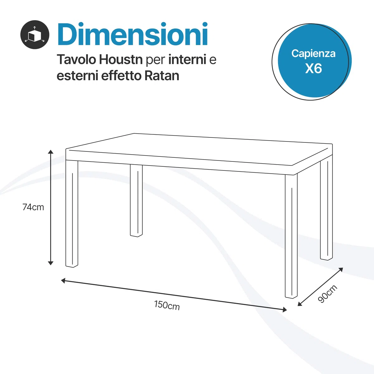 Tomaino - Tavolo Da Giardino In Plastica Rettangolare in Stile Rattan - Tavolo da Esterno 6 Posti Ideale per Pranzi all'Aperto - Per Giardino, Veranda o Terrazza - Nero