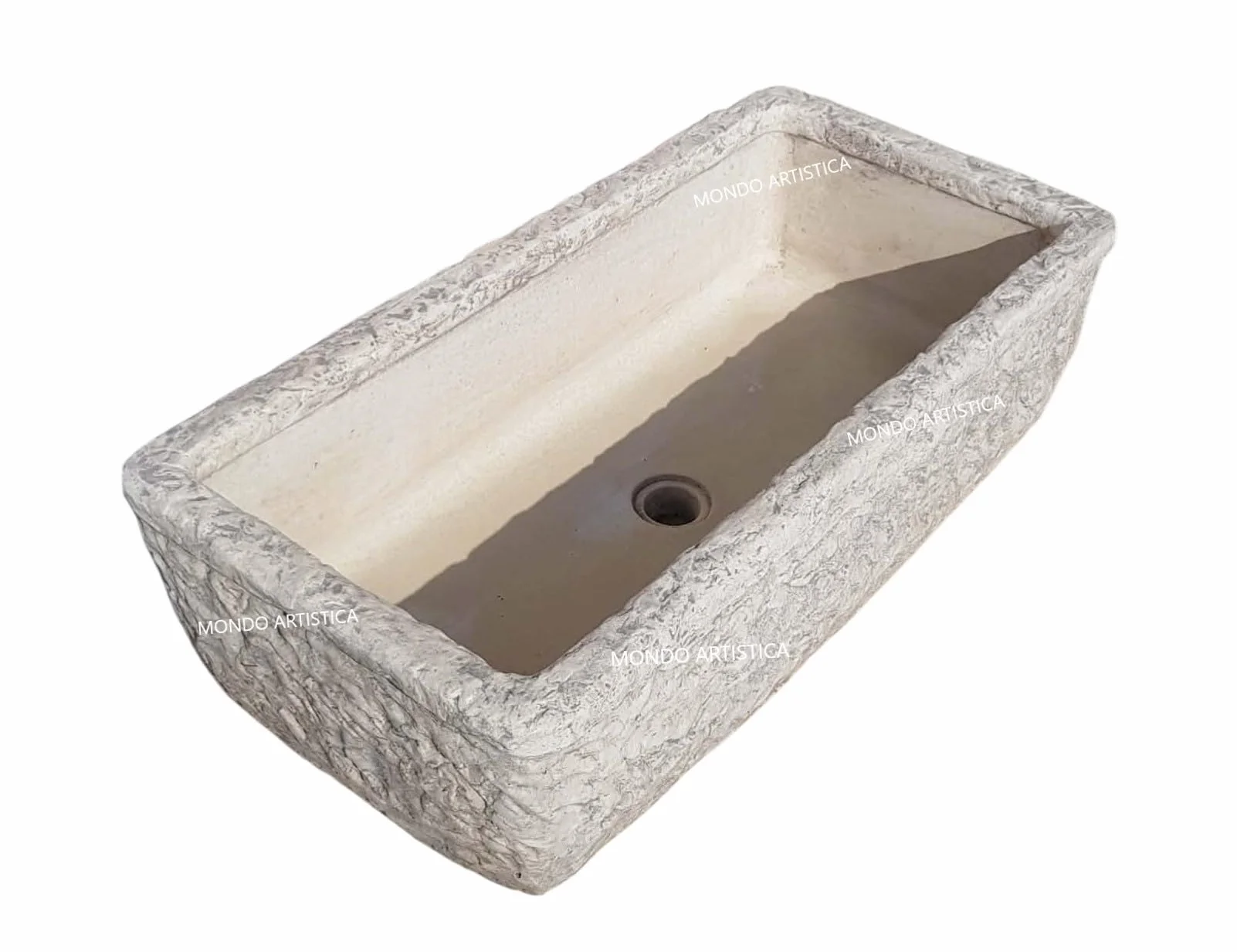 Lavandino, Lavabo, Pilozzo, Vasca Unica, Fontana Da Esterno, Per Giardino Altezza 22 cm, Larghezza 80x40 Cm, In Cemento Bianco E Polvere Di Marmo, Colore Sfumato Grigio