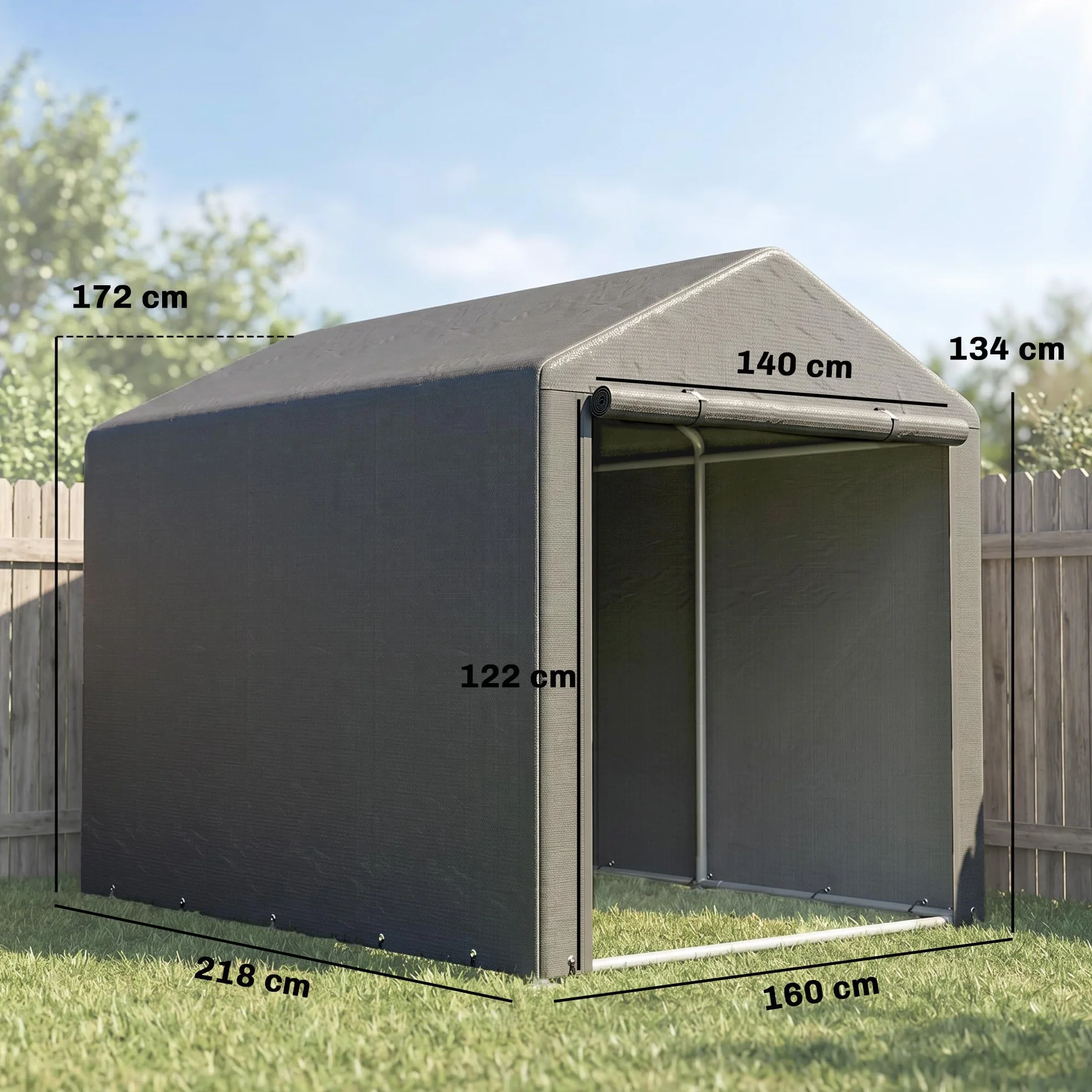 Outsunny Tenda Garage Esterno Anti UV Zip 160x218x172 cm Grigio Scuro