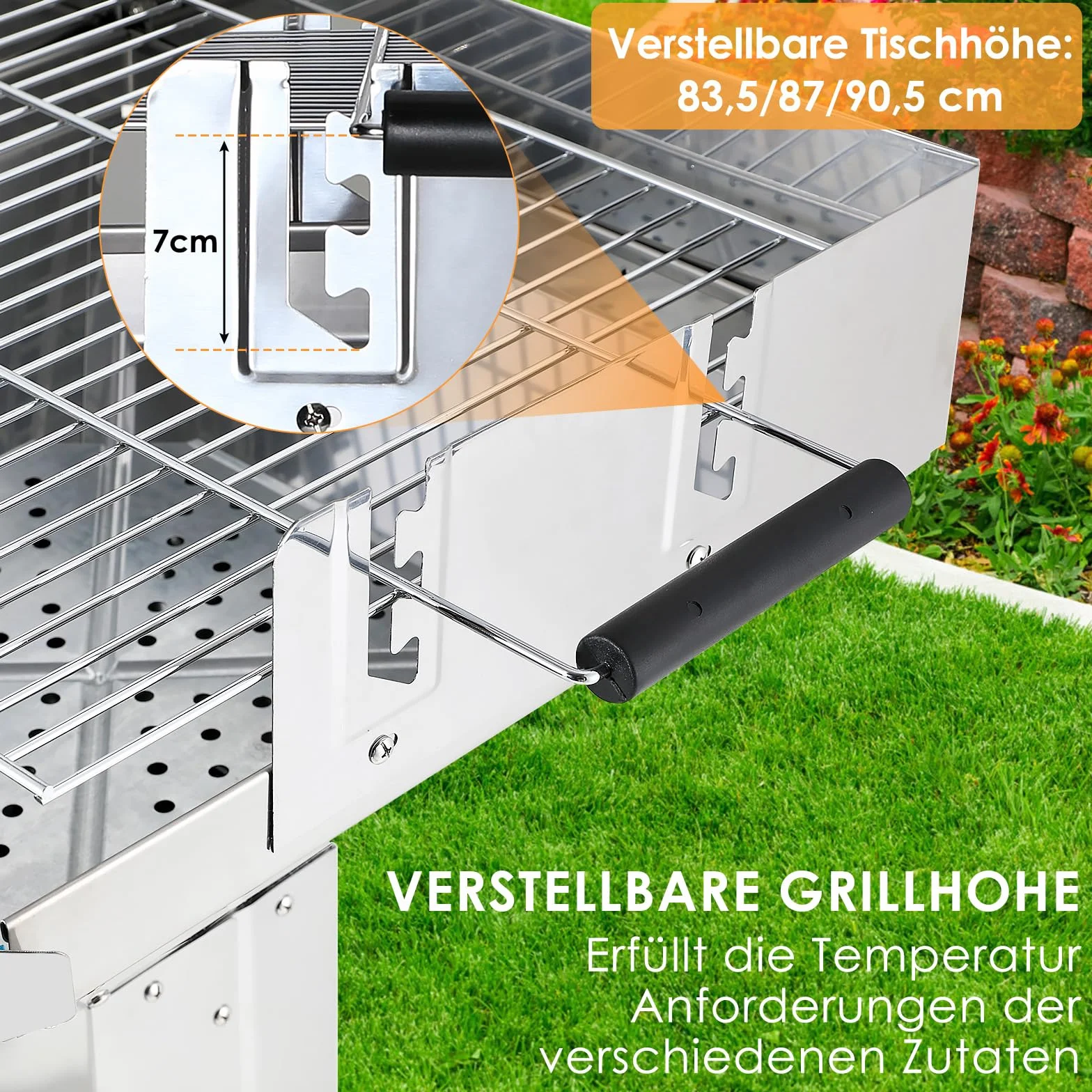 TLGREEN Barbecue a colonna in acciaio inox 63x48x92cm con griglia cromata e altezza regolabile
