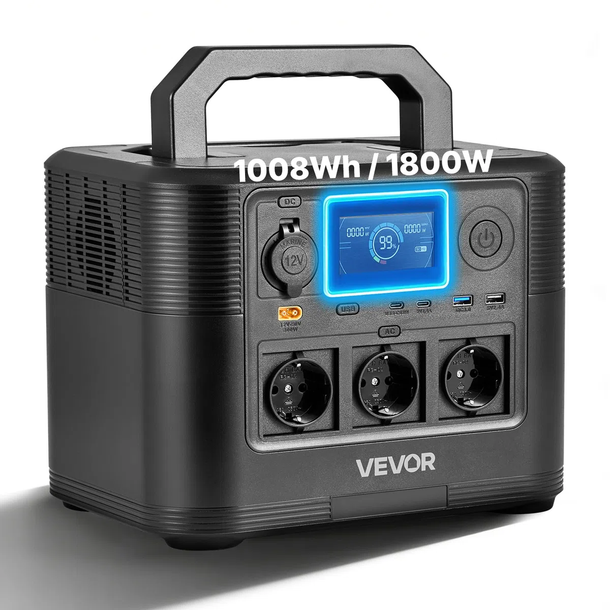 VEVOR Centrale Elettrica Portatile Generatore Solare da 1800 W Batteria di Backup LiFePO4 da 1008 Wh con 8 Porte di Uscite per Campeggio Viaggio Camper Emergenza, Pannello Solare Non Incluso