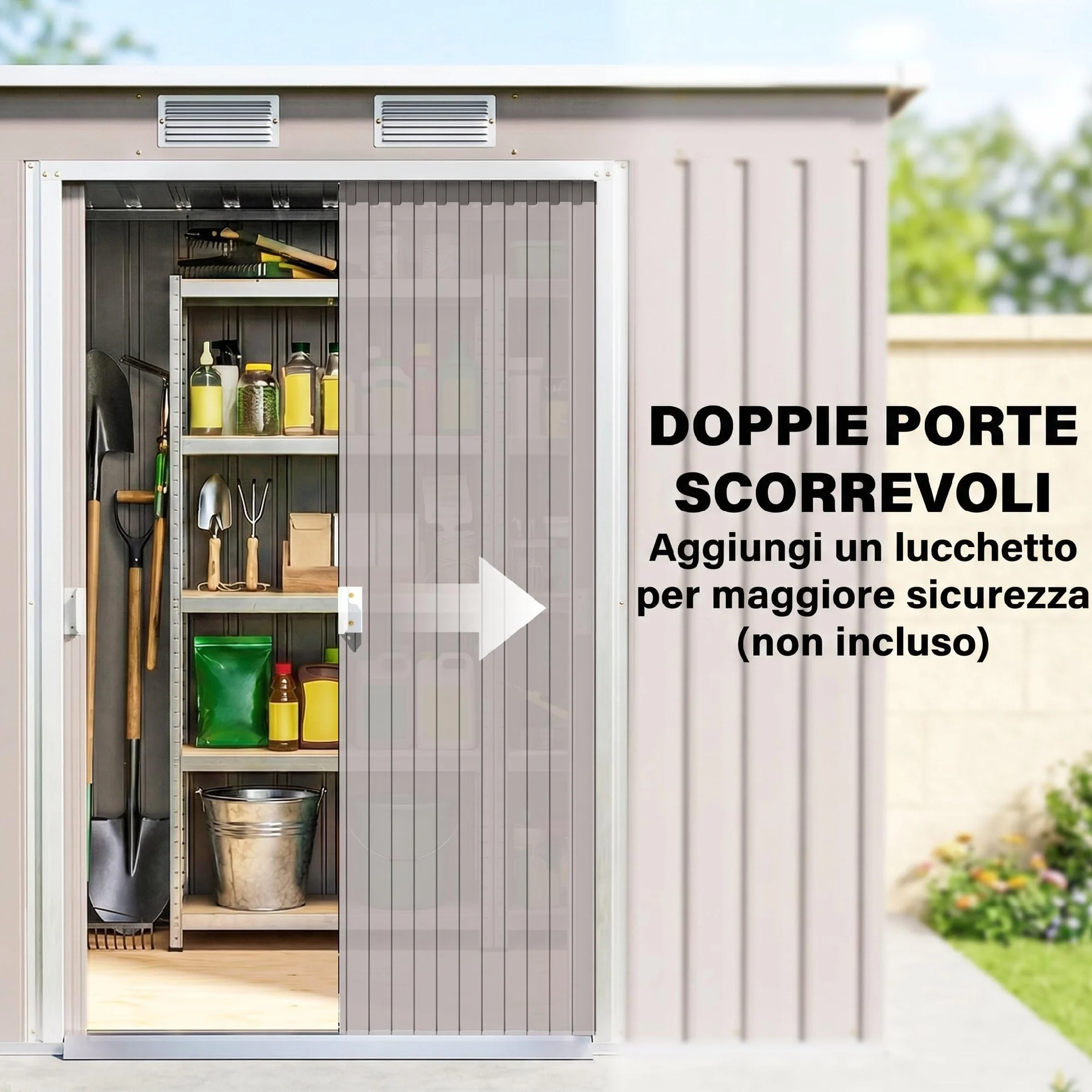 Outsunny Casetta da Giardino 2.42m² Acciaio Zincato con Kit Fondazione 213x130x172 cm Grigio