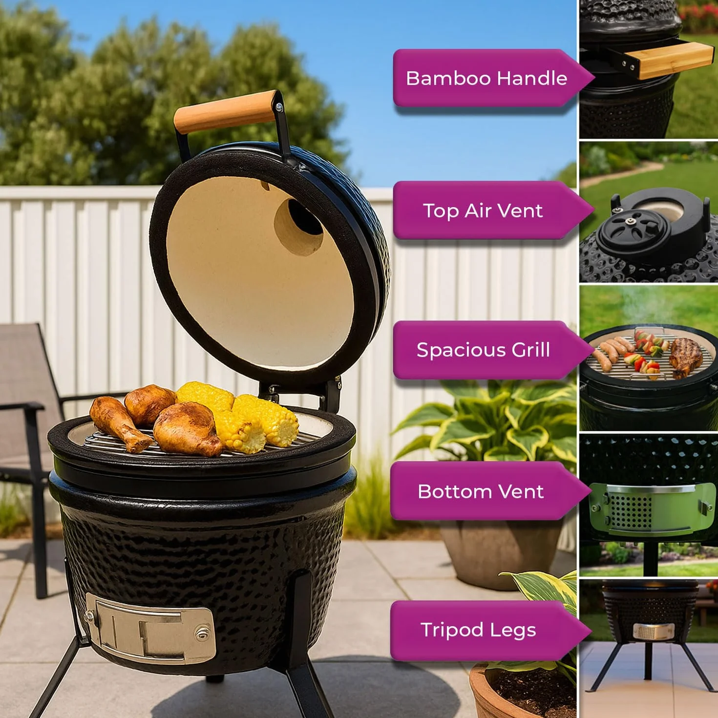 Neo Kamado Mini barbecue in ceramica 33 cm affumicatore forno portatile supporto