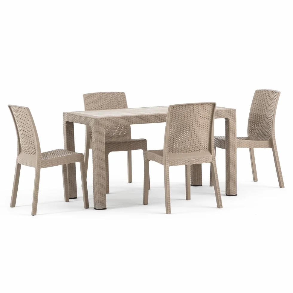 Omar & Amira Zestaw mebli ogrodowych rattan 130x75 cm stół i 4 krzesła Cappuccino