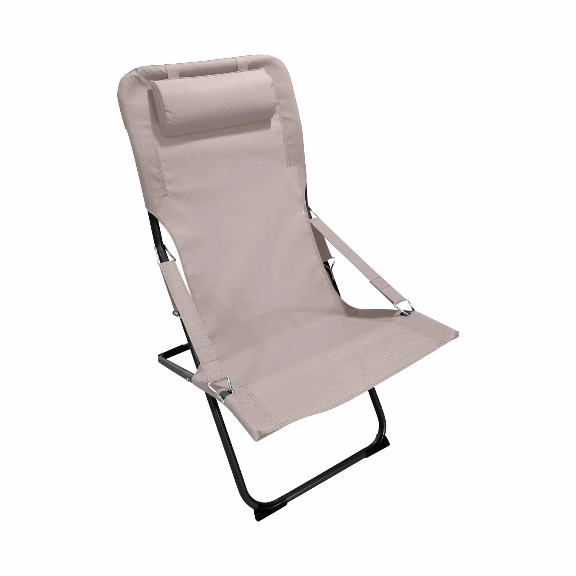 Rebecca Mobili Sedia da Esterno Pieghevole Reclinabile con Braccioli Acciaio Poliestere Beige Grigio Scuro 88x63x83 cm