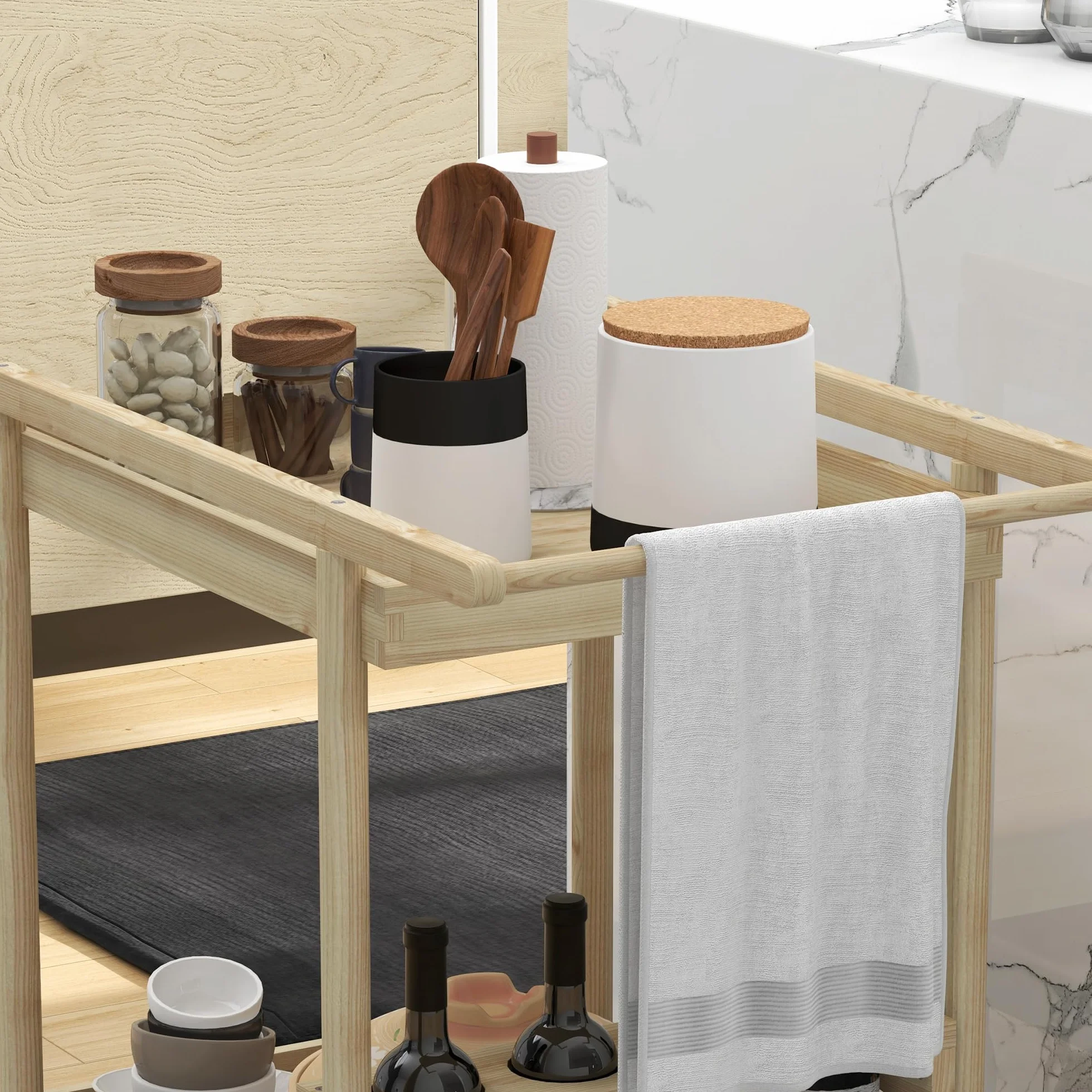 Outsunny Carrello da Giardino in Legno di Abete a 2 Ripiani, 78x58.5x75 cm