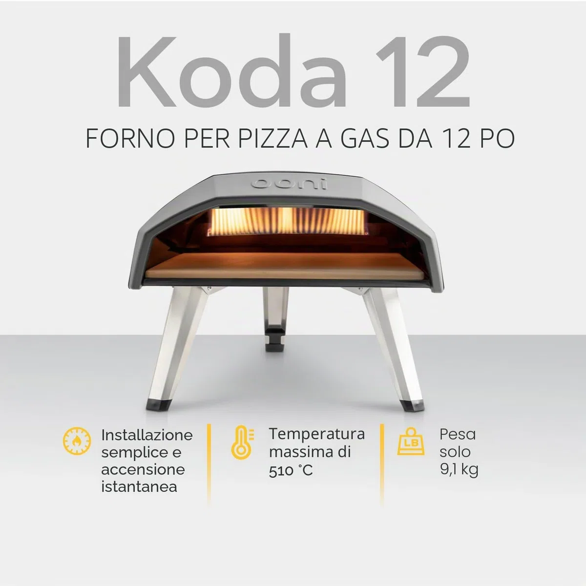 Ooni Koda 12 Forno per Pizza a Gas Portatile da Esterno Cottura Su Pietra