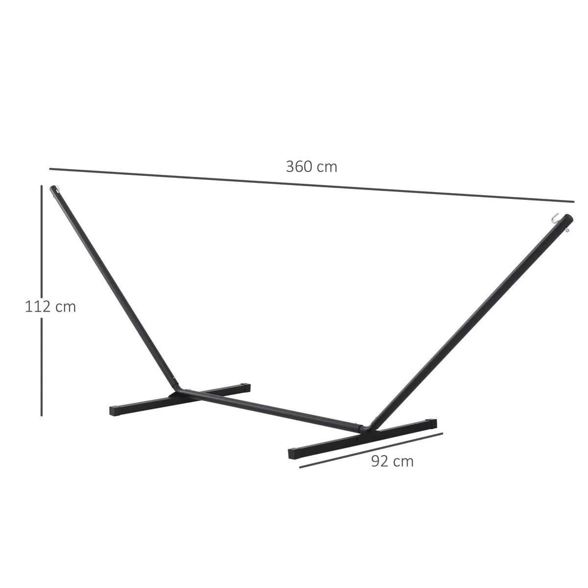 Outsunny Supporto per Amaca 330-360 cm per Interno ed Esterno con Bordi in Gomma, Sostegno per Amaca in Metallo, 360x92x112 cm, Nero