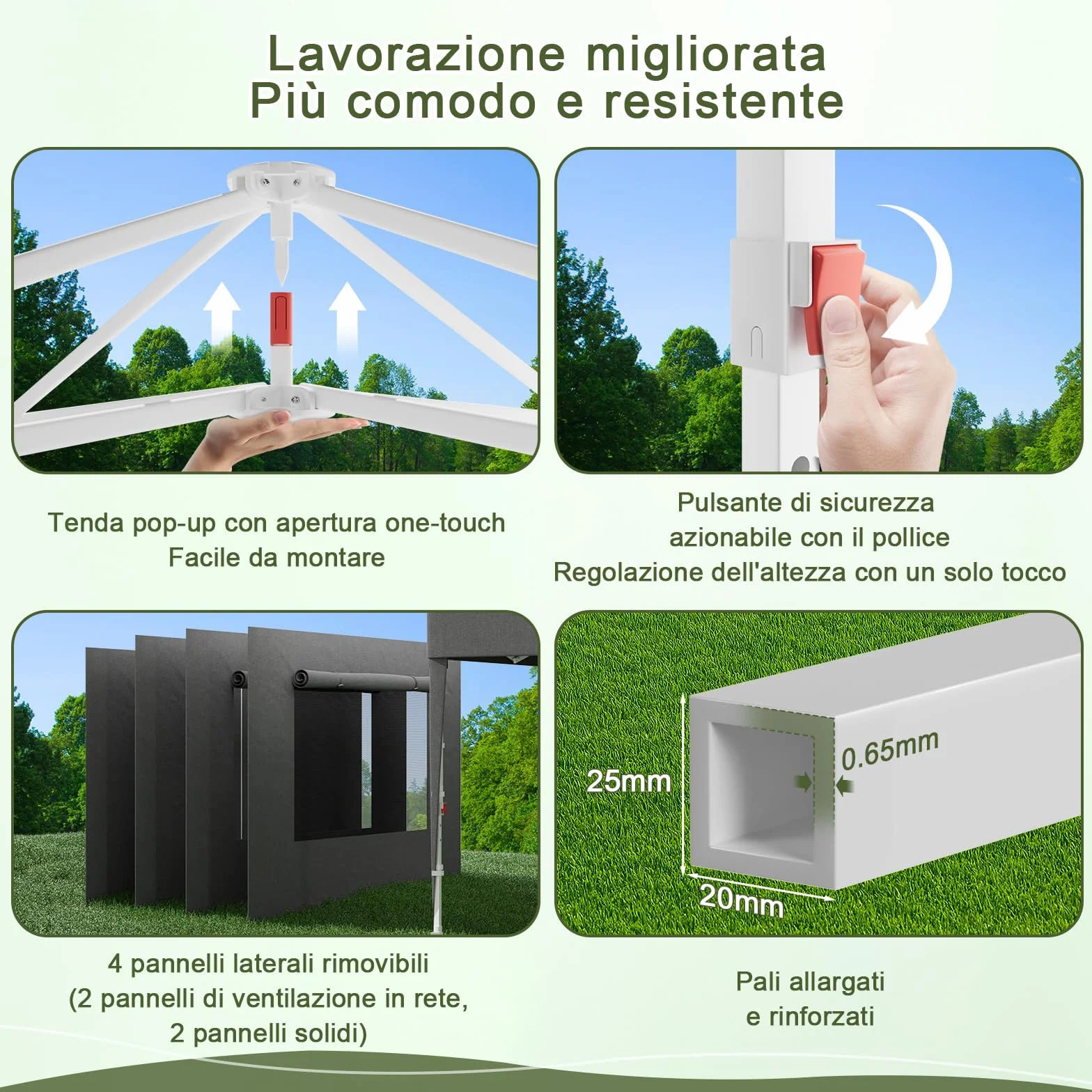 Devoko Gazebo Pieghevole 3x3 Impermeabile Stabile Invernale con Finestra a Rete Aerata, Protezione UV 50+, Tenda da Giardino Campeggio Grigio