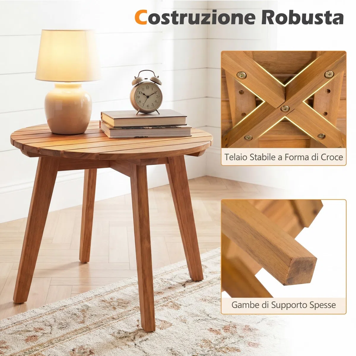 COSTWAY Tavolino da Esterno Compatto in Legno, 35x35x43 cm, Portata 75 kg
