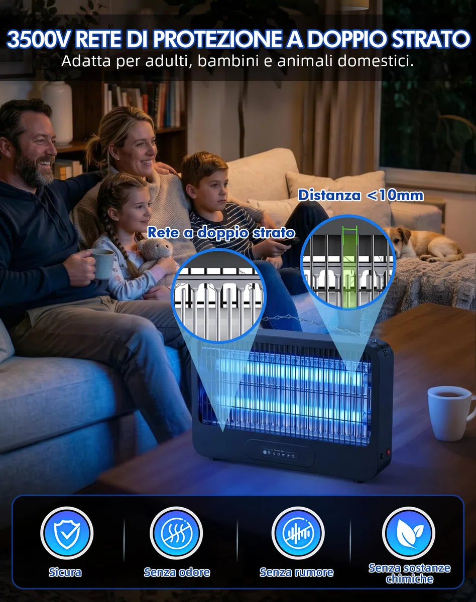 Lampada Antizanzare Elettrica, 3500V Zanzariera Elettrica da Esterno, 20W UV Zanzare Elettrico con Timer e Telecomando, Ecologica e Silenziosa, Adatta per Cucina, Camera Letto,Ufficio（100m²）