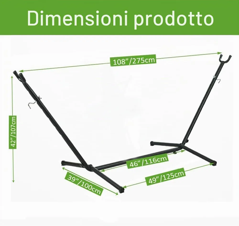 Goutime Supporto per amaca portatile con borsa per il trasporto,Altezza Regolabile,adatto per amache lunghe 2,6 m, Supporto in Metallo da Esterno per Giardino e Terrazza,capacità 250kg nero