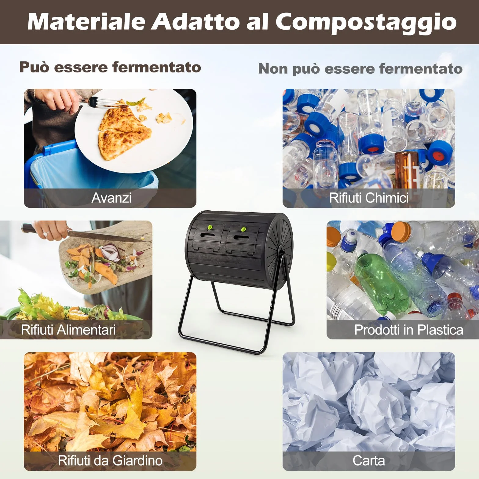 COSTWAY Compostiera da Giardino 142 L Doppia Camera Rotazione 360° Nero